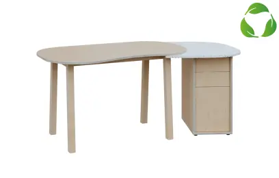 ECO 02 P stůl kancelářský, pravý, masivní dřevěná podnož, deska 18 mm, široký 1820 mm, překližka bří ECO 02 P stůl kancelářský, pravý, masivní dřevěná podnož, deska 18 mm, široký 1820 mm, překližka bříza/upcyklovaný plast